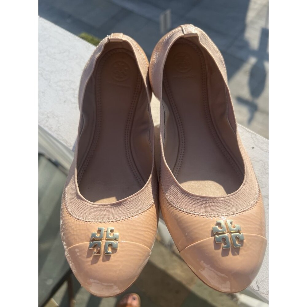 Tory Burch Jolie Ballet flats blush pink tan scrunch patent leather 10.5 - Picture 2 of 12
